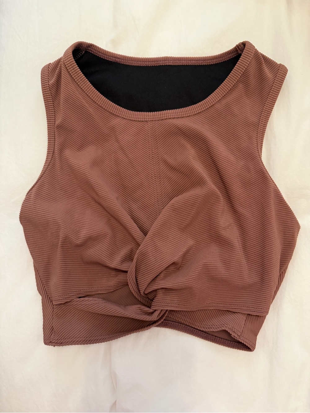 Women's Twist-Front Sleeveless Crop Top - Brown/Burgandy
